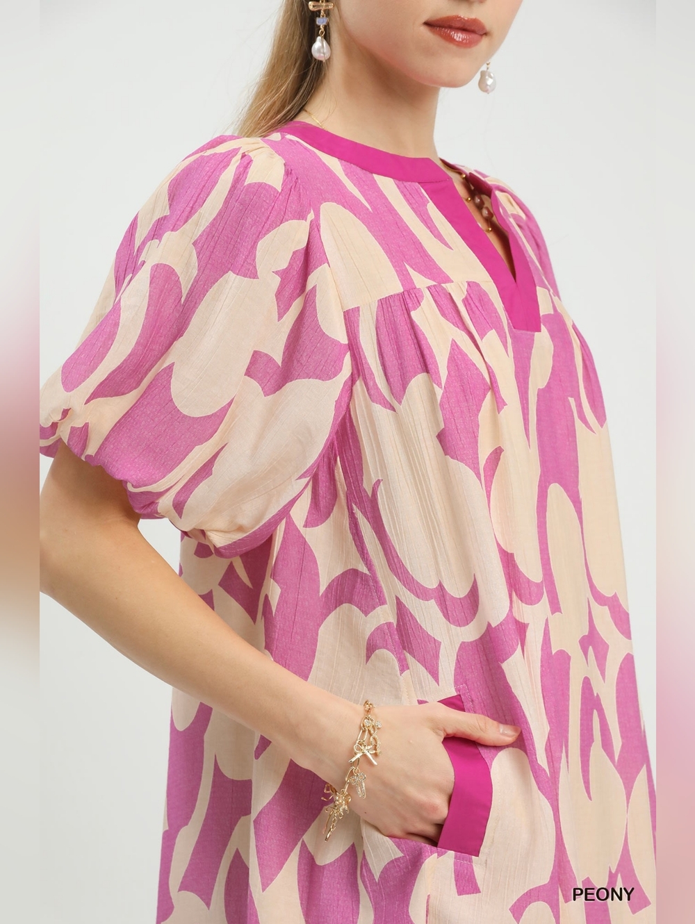Umgee Abstract Print Puff Sleeve Shift Dress - Picture 6 of 10